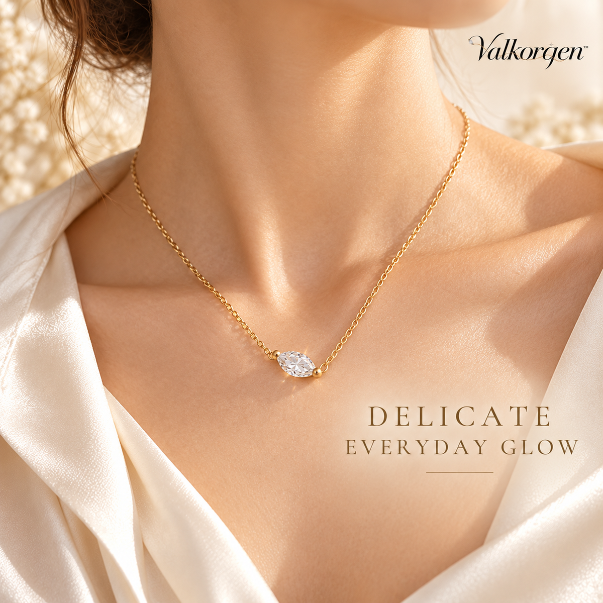 Celeste Dainty Crystal Pendant Necklace – Faceted Gold-Tone Layering Chain, Minimalist Everyday Jewelry Gift for Her | Valkorqen™