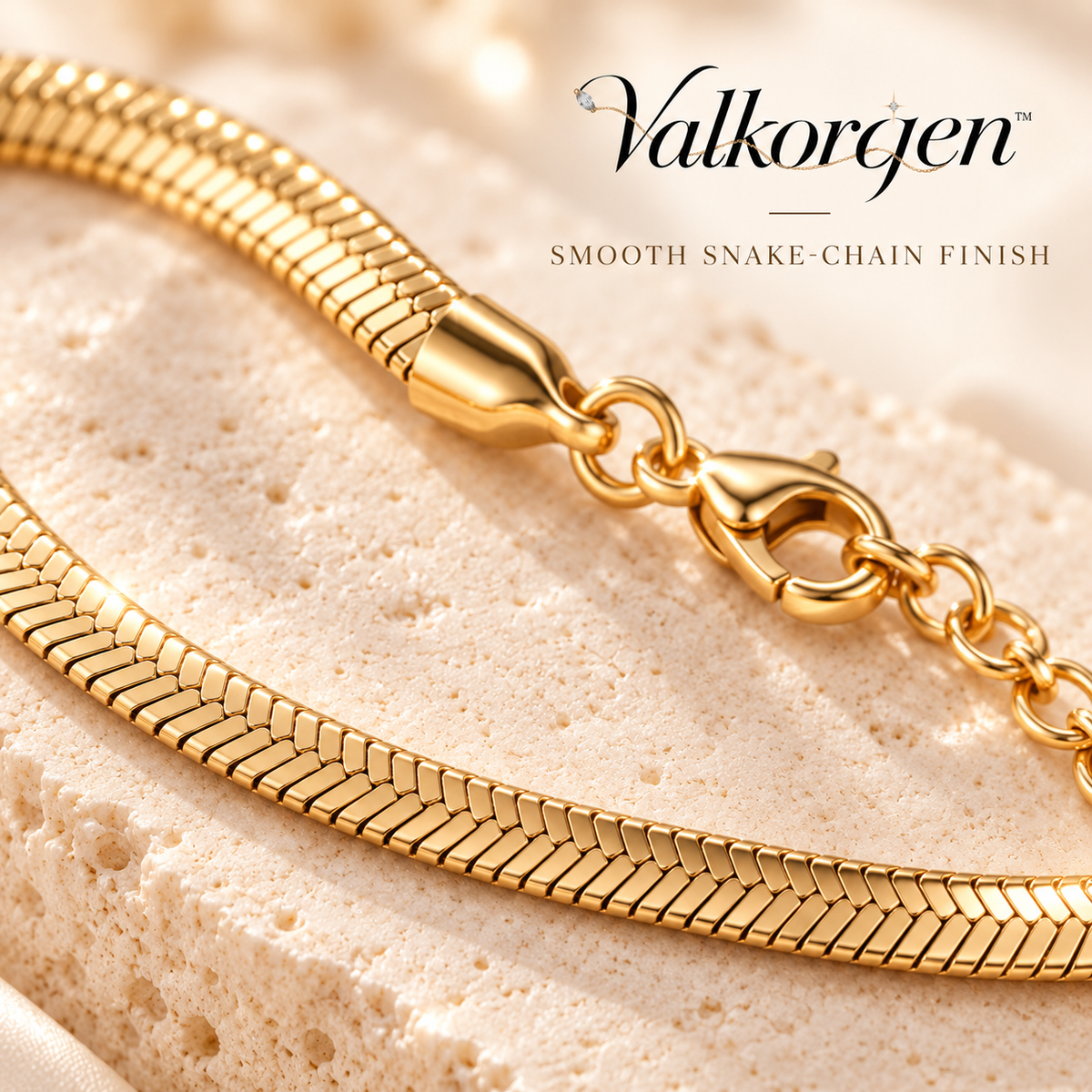 Solenne Smooth Snake Chain Bracelet – Adjustable Gold-Tone Minimalist Bracelet for Everyday Layering | Valkorqen™