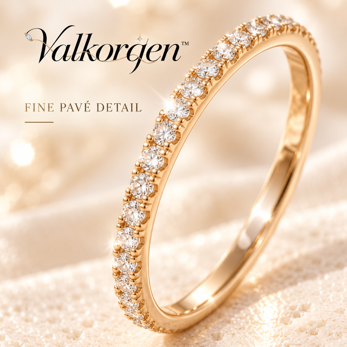 Lumière Pavé Crystal Stacking Ring – Slim 2 mm Gold-Tone Band, Minimalist Sparkle Ring for Everyday Layering | Valkorqen™