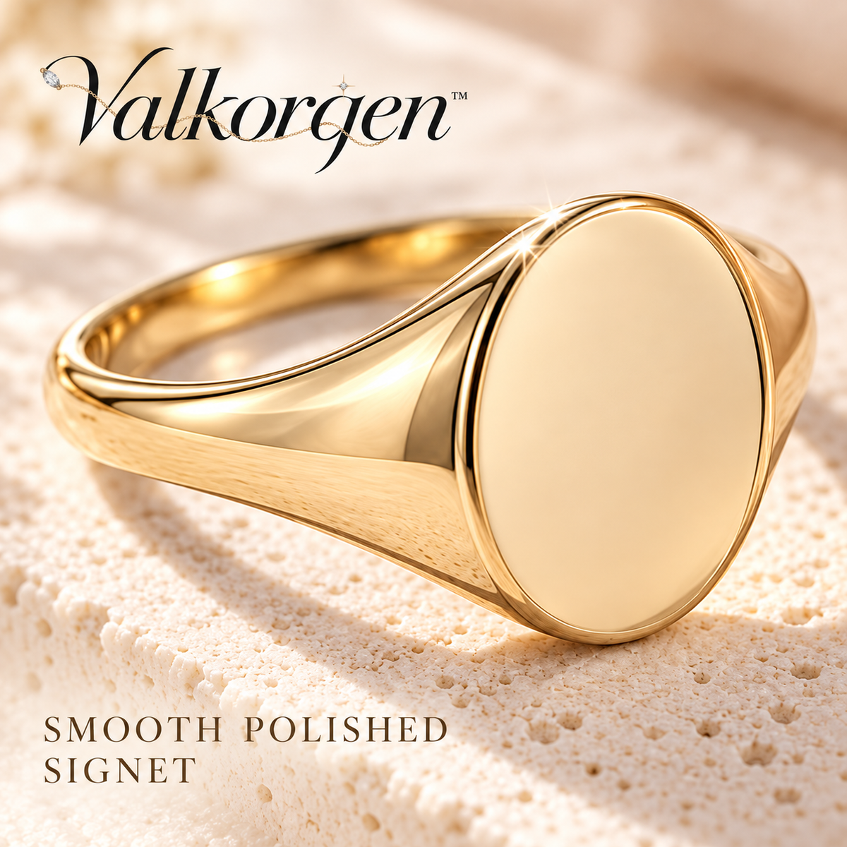 Aurelia Oval Signet Ring – Polished Gold-Tone Statement Ring with 12 × 9 mm Face, Modern Heirloom Jewelry | Valkorqen™