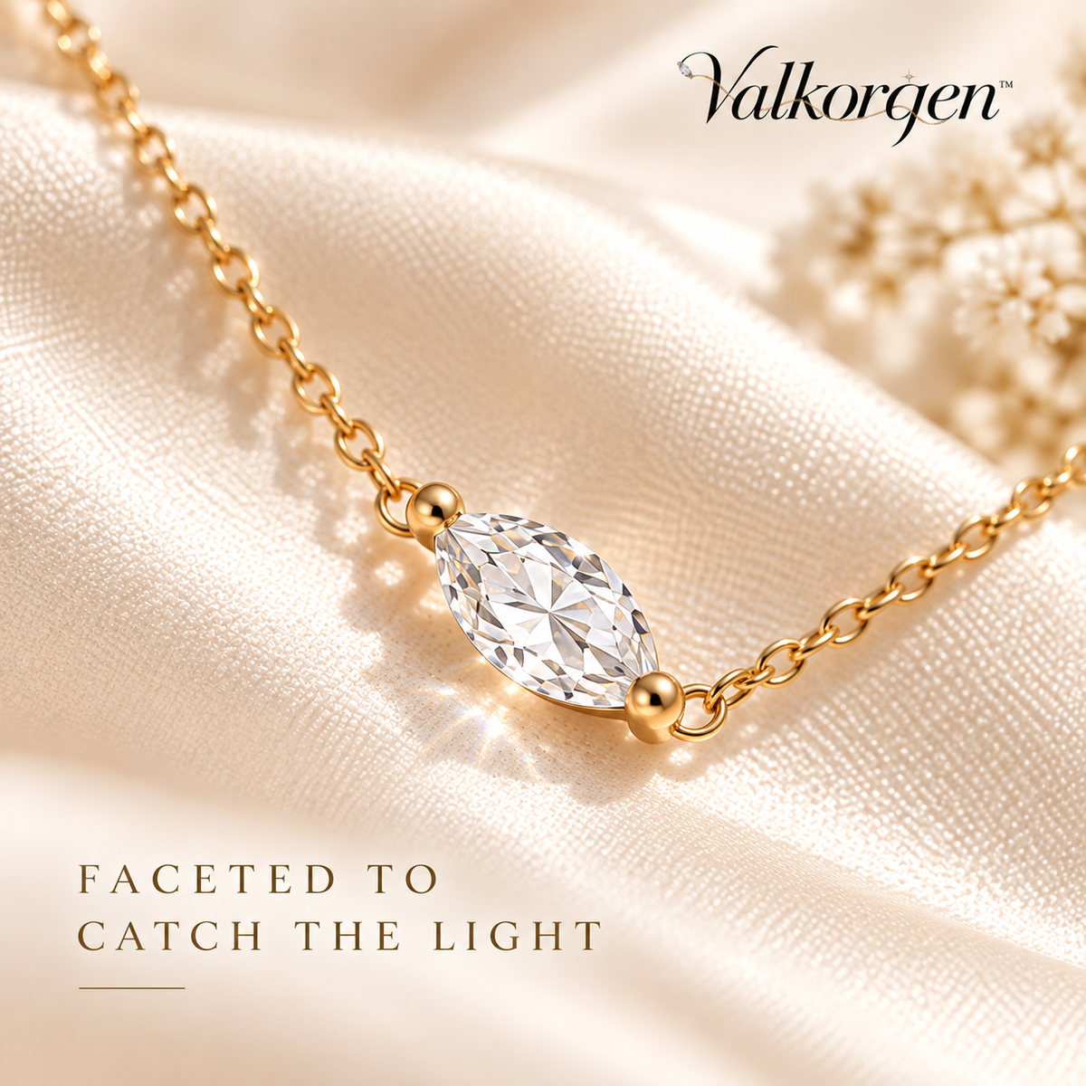 Celeste Dainty Crystal Pendant Necklace – Faceted Gold-Tone Layering Chain, Minimalist Everyday Jewelry Gift for Her | Valkorqen™