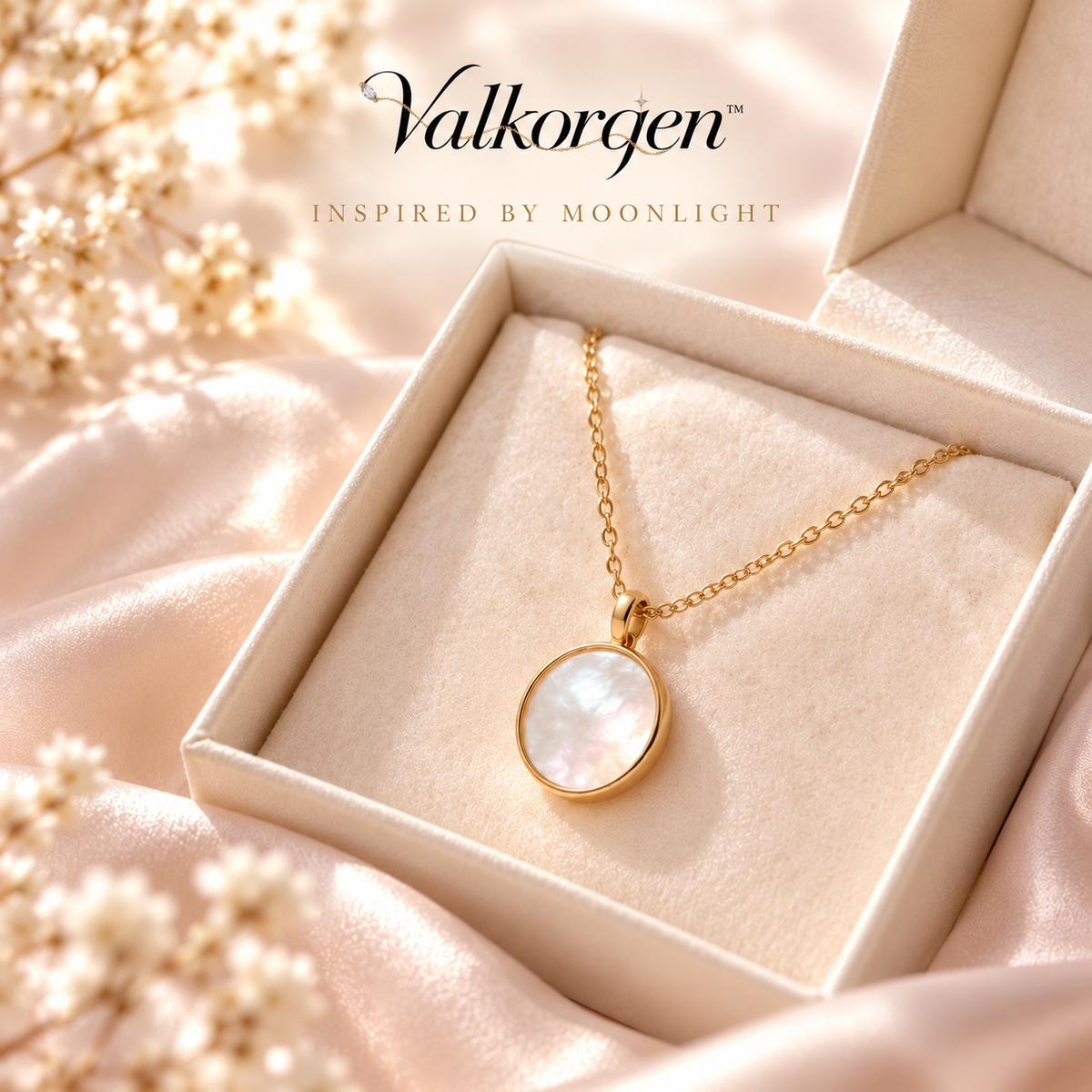 Vela Mother-of-Pearl Pendant Necklace – Adjustable Gold-Tone Chain, Iridescent Minimalist Jewelry Gift | Valkorqen™