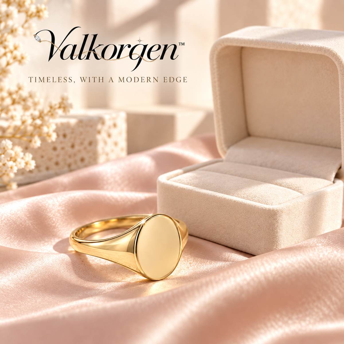 Aurelia Oval Signet Ring – Polished Gold-Tone Statement Ring with 12 × 9 mm Face, Modern Heirloom Jewelry | Valkorqen™