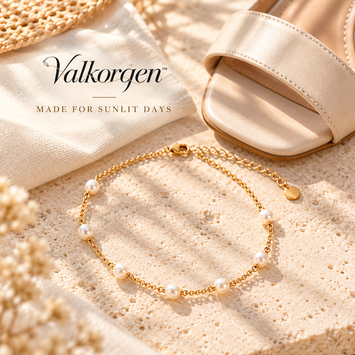 Elara Pearl Chain Anklet – Adjustable Gold-Tone Summer Anklet with Petite Pearl Accents, Minimalist Jewelry | Valkorqen™
