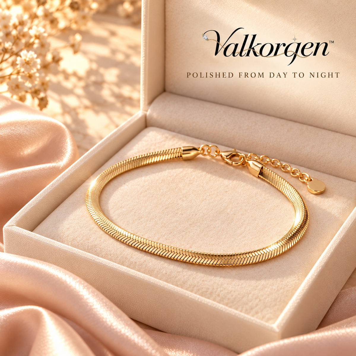 Solenne Smooth Snake Chain Bracelet – Adjustable Gold-Tone Minimalist Bracelet for Everyday Layering | Valkorqen™