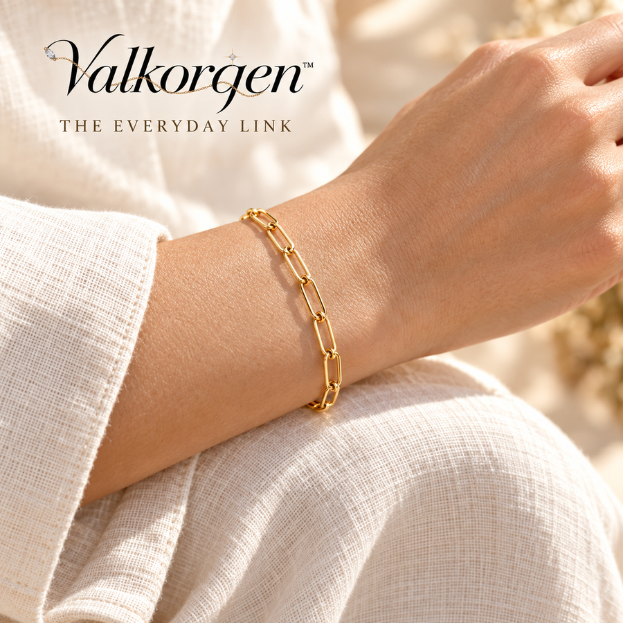 Oria Paperclip Chain Bracelet – Adjustable Gold-Tone Elongated Link Bracelet, Minimalist Layering Jewelry | Valkorqen™