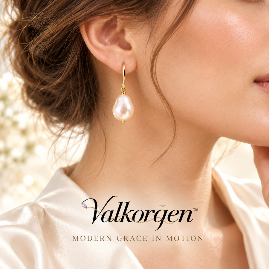 Amara Freshwater Pearl Drop Earrings – Organic Pearl Gold-Tone Hook Earrings, Modern Bridal and Everyday Jewelry | Valkorqen™