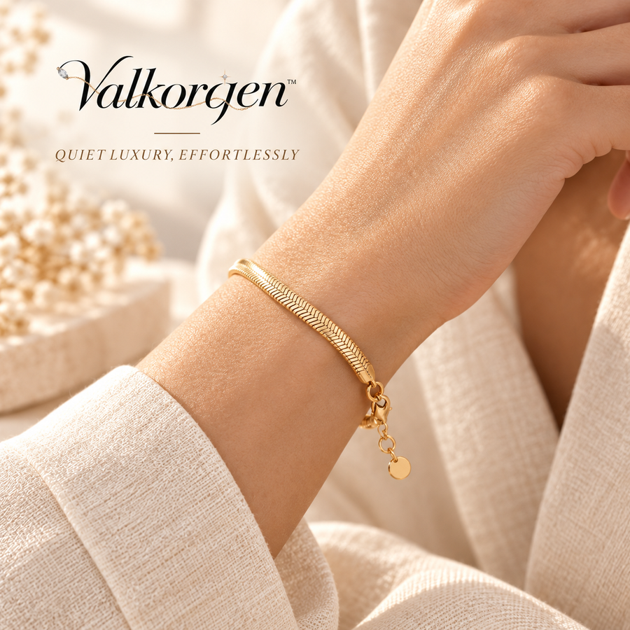 Solenne Smooth Snake Chain Bracelet – Adjustable Gold-Tone Minimalist Bracelet for Everyday Layering | Valkorqen™