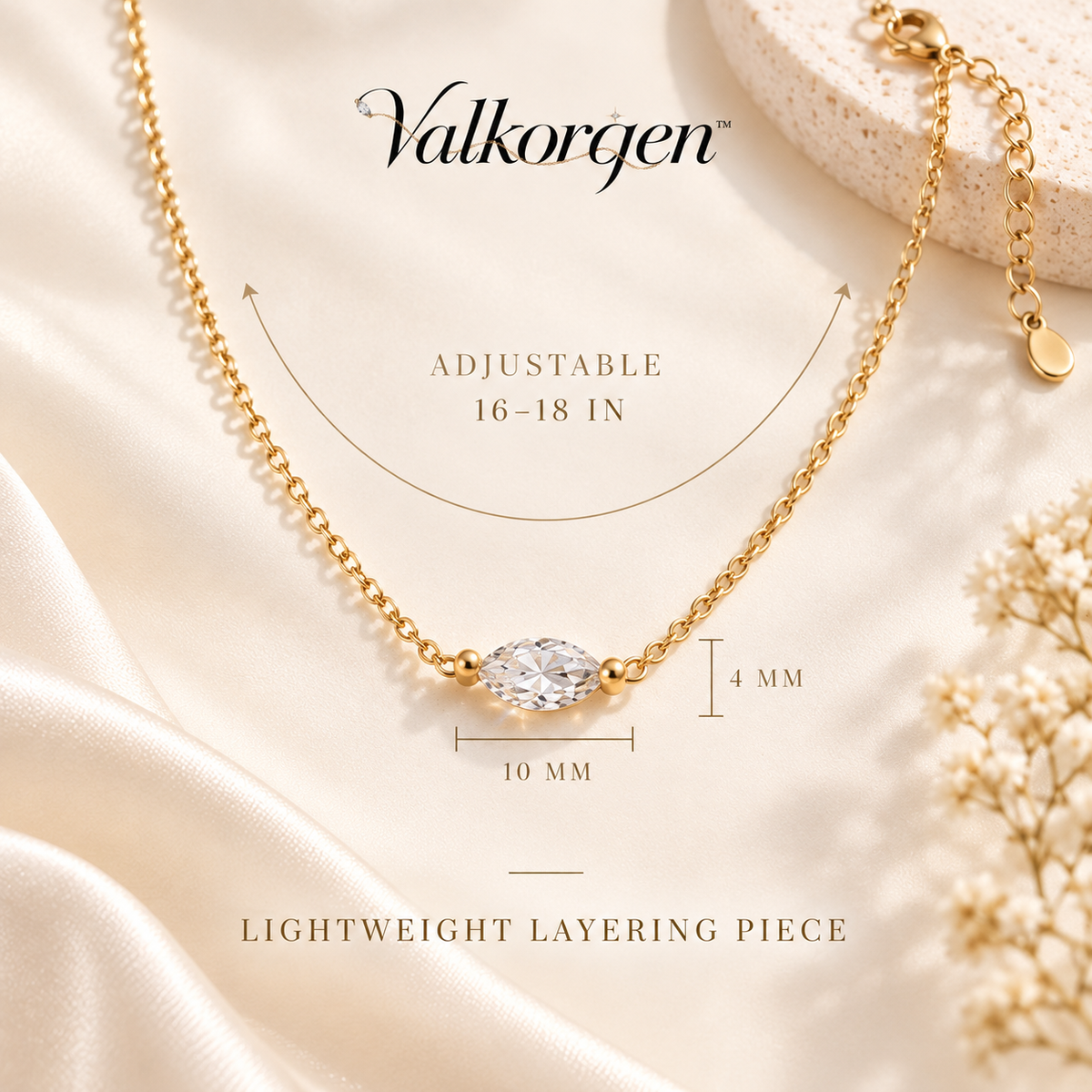 Celeste Dainty Crystal Pendant Necklace – Faceted Gold-Tone Layering Chain, Minimalist Everyday Jewelry Gift for Her | Valkorqen™