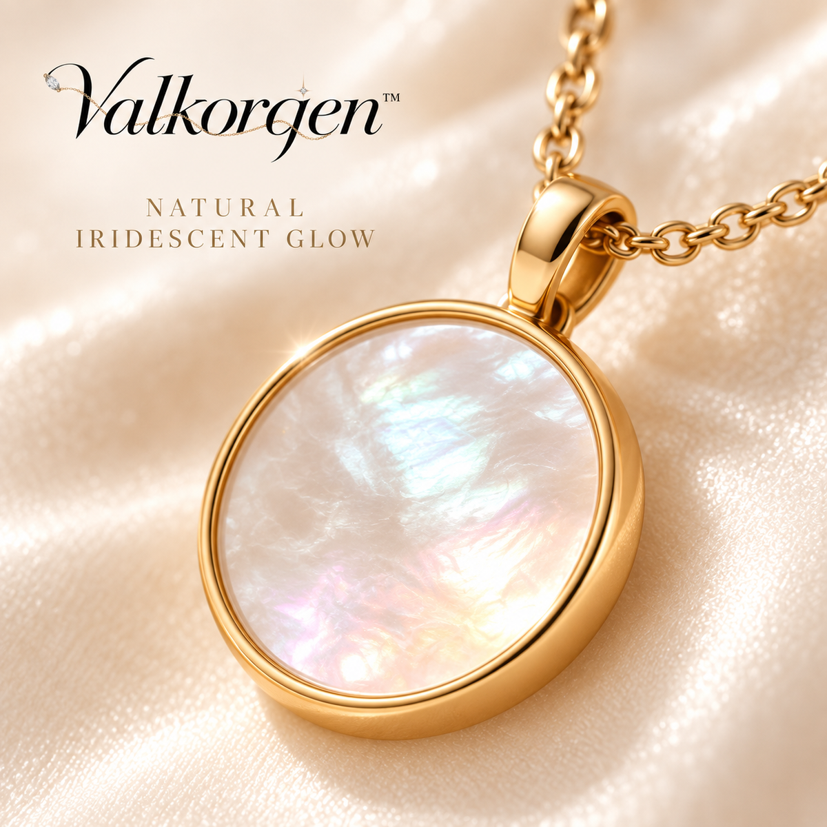 Vela Mother-of-Pearl Pendant Necklace – Adjustable Gold-Tone Chain, Iridescent Minimalist Jewelry Gift | Valkorqen™