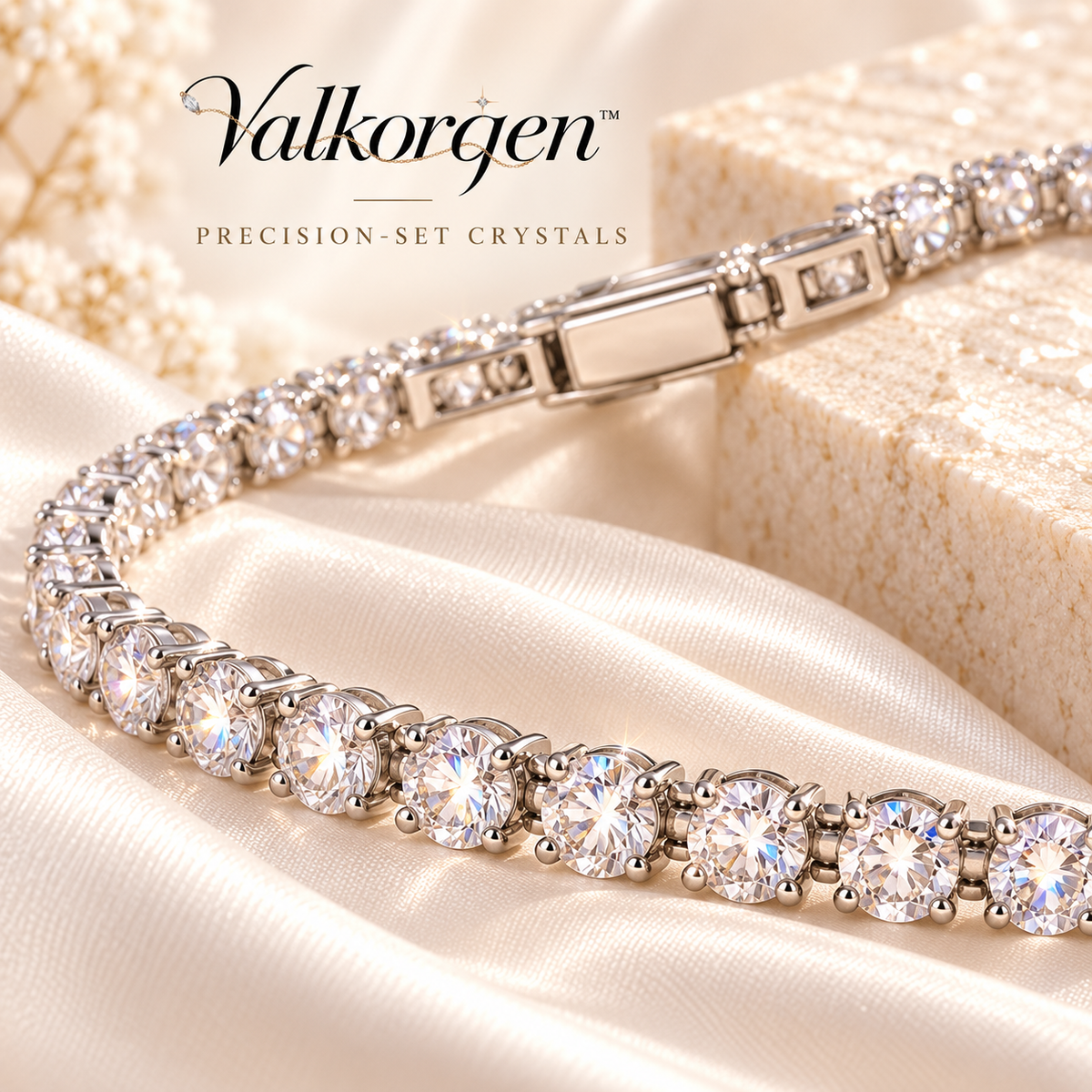 Noelle Crystal Tennis Bracelet – 7-Inch Silver-Tone Single-Row Sparkle Bracelet, Elegant Occasion Jewelry | Valkorqen™
