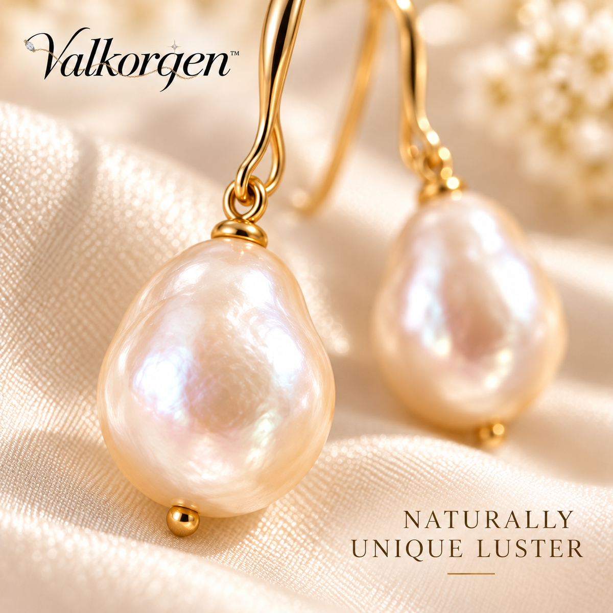 Amara Freshwater Pearl Drop Earrings – Organic Pearl Gold-Tone Hook Earrings, Modern Bridal and Everyday Jewelry | Valkorqen™