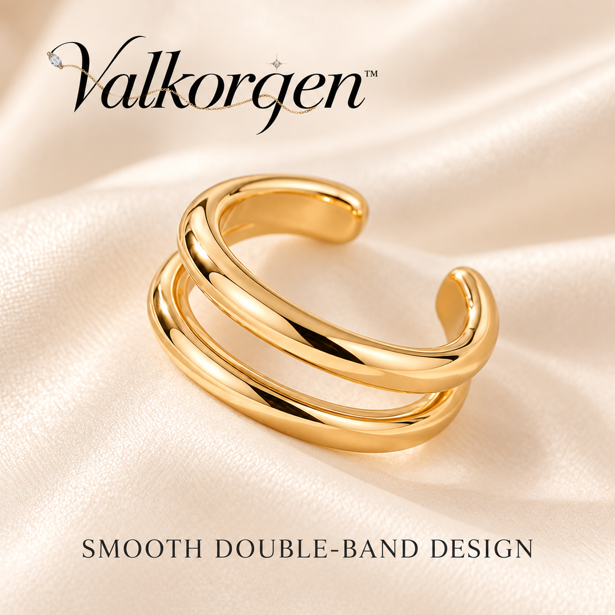 Nova Double-Band Ear Cuff – Adjustable Gold-Tone Non-Pierced Ear Wrap, Minimalist Stacked Earring Look | Valkorqen™