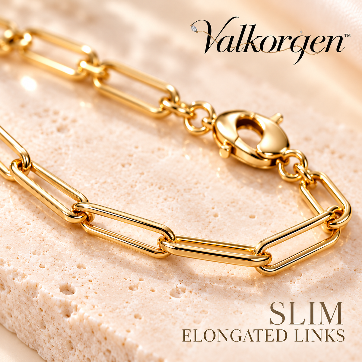 Oria Paperclip Chain Bracelet – Adjustable Gold-Tone Elongated Link Bracelet, Minimalist Layering Jewelry | Valkorqen™