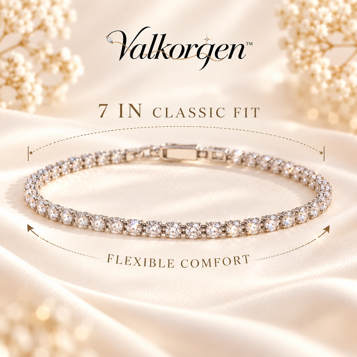 Noelle Crystal Tennis Bracelet – 7-Inch Silver-Tone Single-Row Sparkle Bracelet, Elegant Occasion Jewelry | Valkorqen™