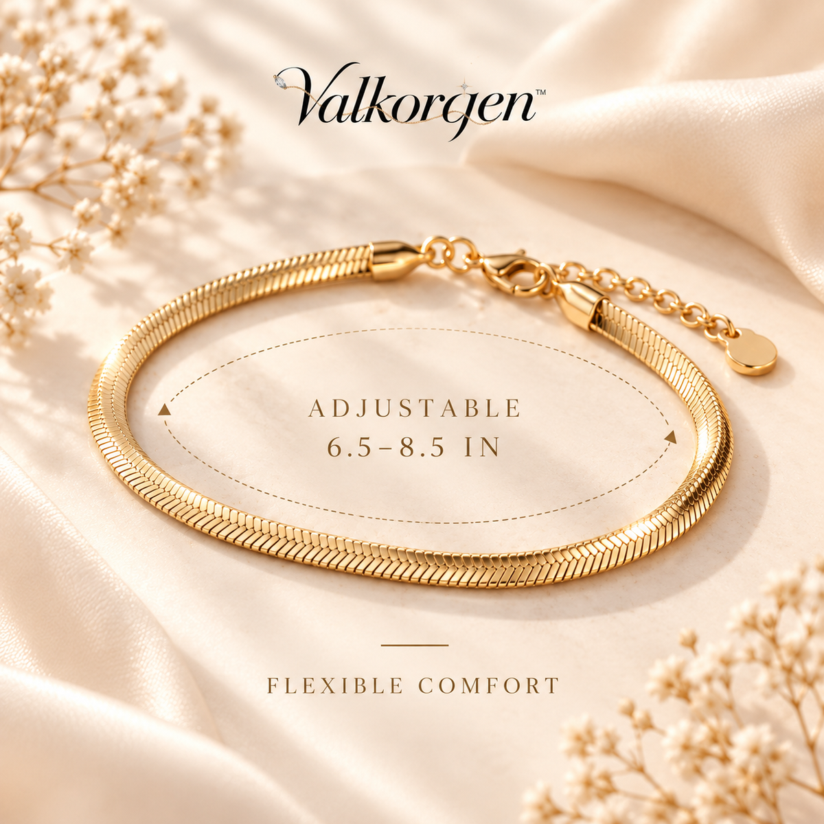 Solenne Smooth Snake Chain Bracelet – Adjustable Gold-Tone Minimalist Bracelet for Everyday Layering | Valkorqen™