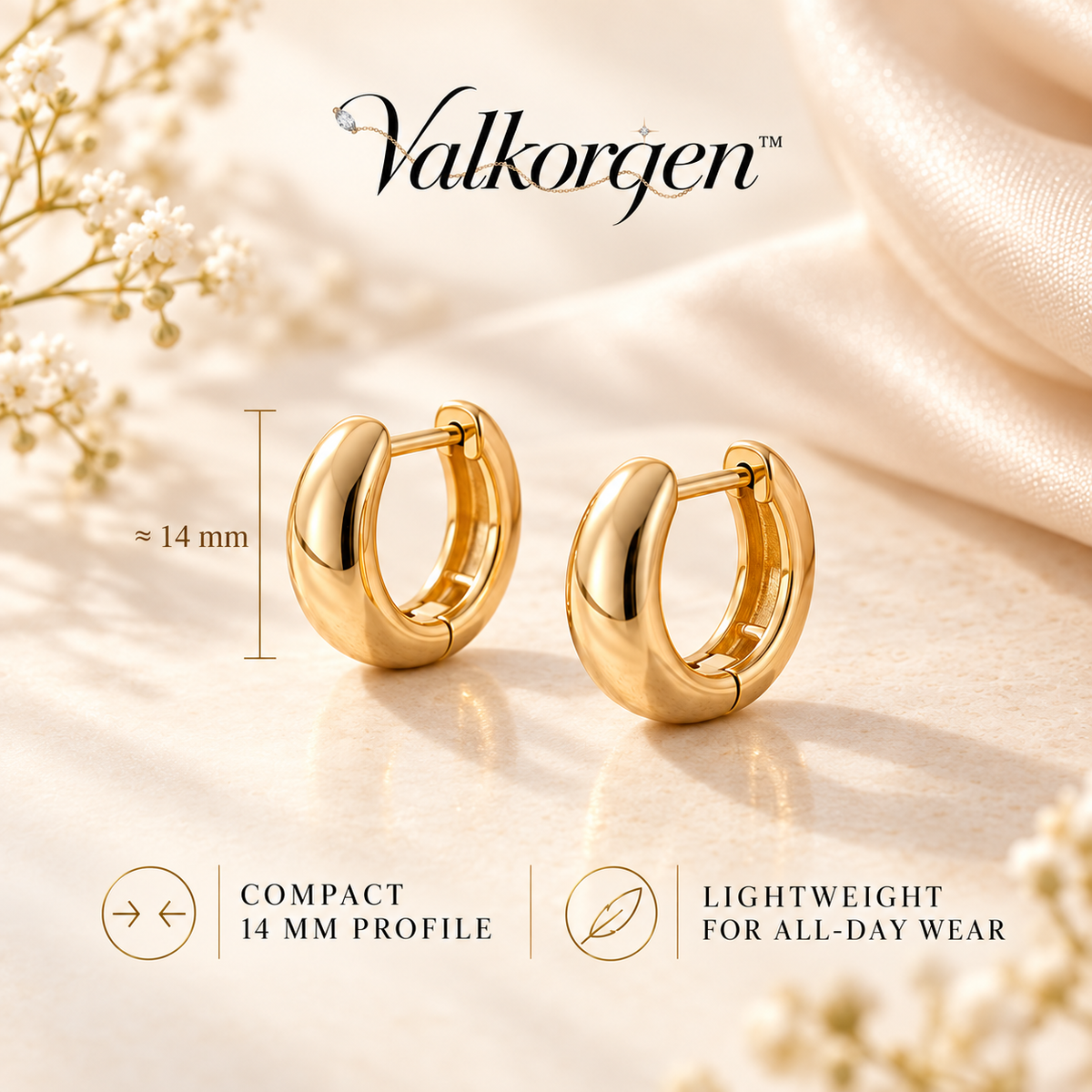 Élan Sculpted Gold Huggie Hoop Earrings – Small Polished Chunky Hoops, Minimalist Everyday Ear Stack Jewelry | Valkorqen™