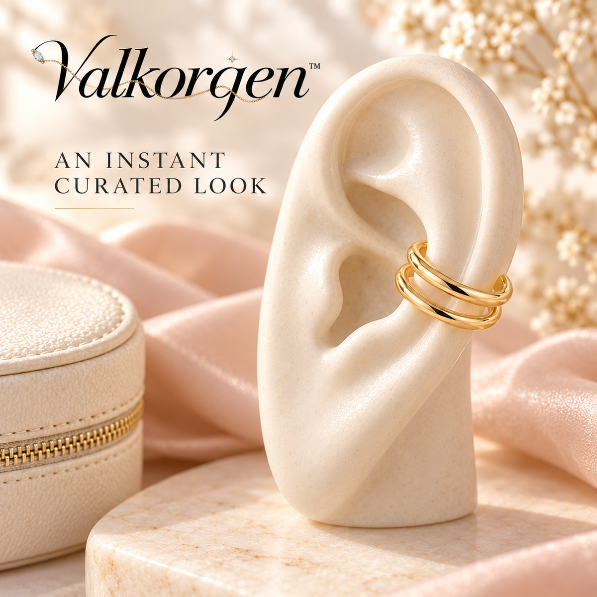 Nova Double-Band Ear Cuff – Adjustable Gold-Tone Non-Pierced Ear Wrap, Minimalist Stacked Earring Look | Valkorqen™