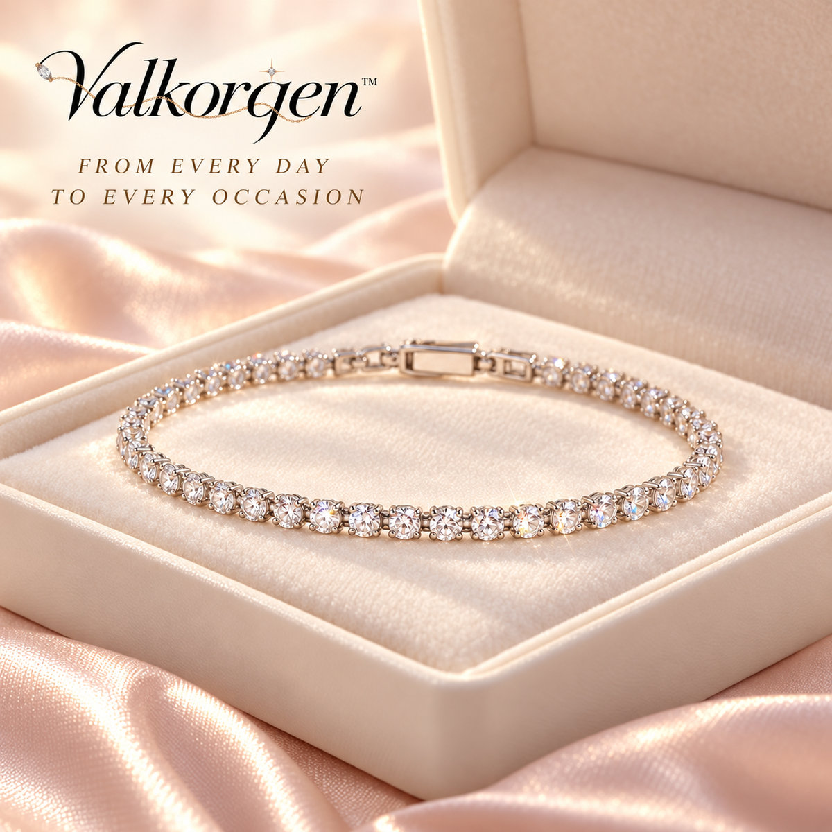 Noelle Crystal Tennis Bracelet – 7-Inch Silver-Tone Single-Row Sparkle Bracelet, Elegant Occasion Jewelry | Valkorqen™