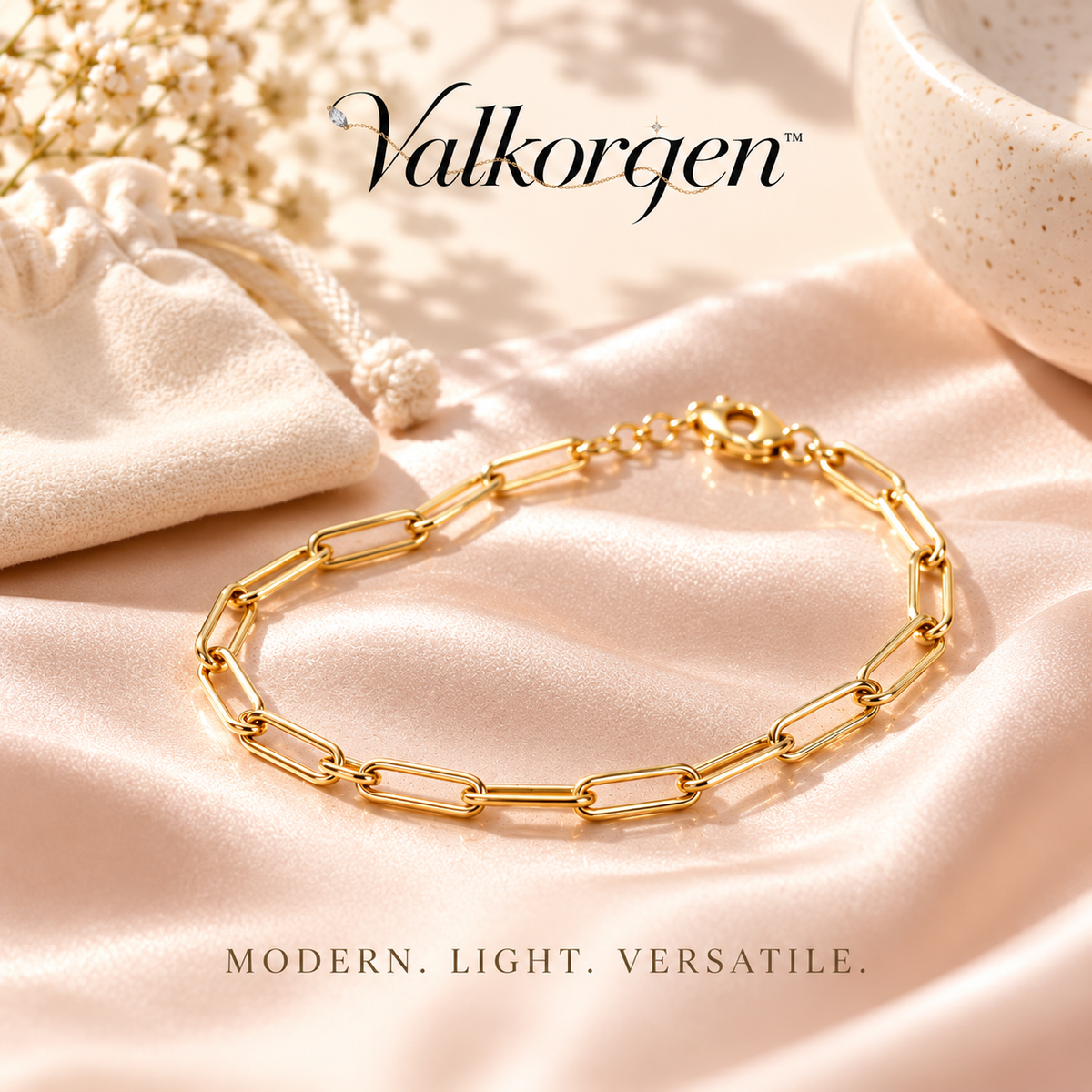 Oria Paperclip Chain Bracelet – Adjustable Gold-Tone Elongated Link Bracelet, Minimalist Layering Jewelry | Valkorqen™